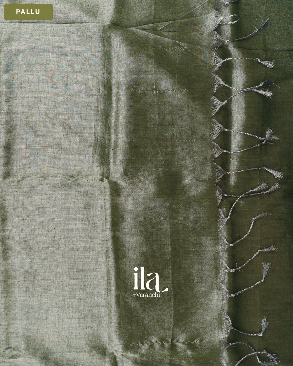 Sage Green Temple Bordered Cotton Tissue Saree — Pallu