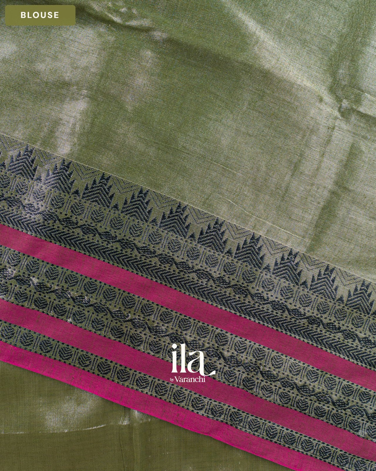 Sage Green Temple Bordered Cotton Tissue Saree — Blouse