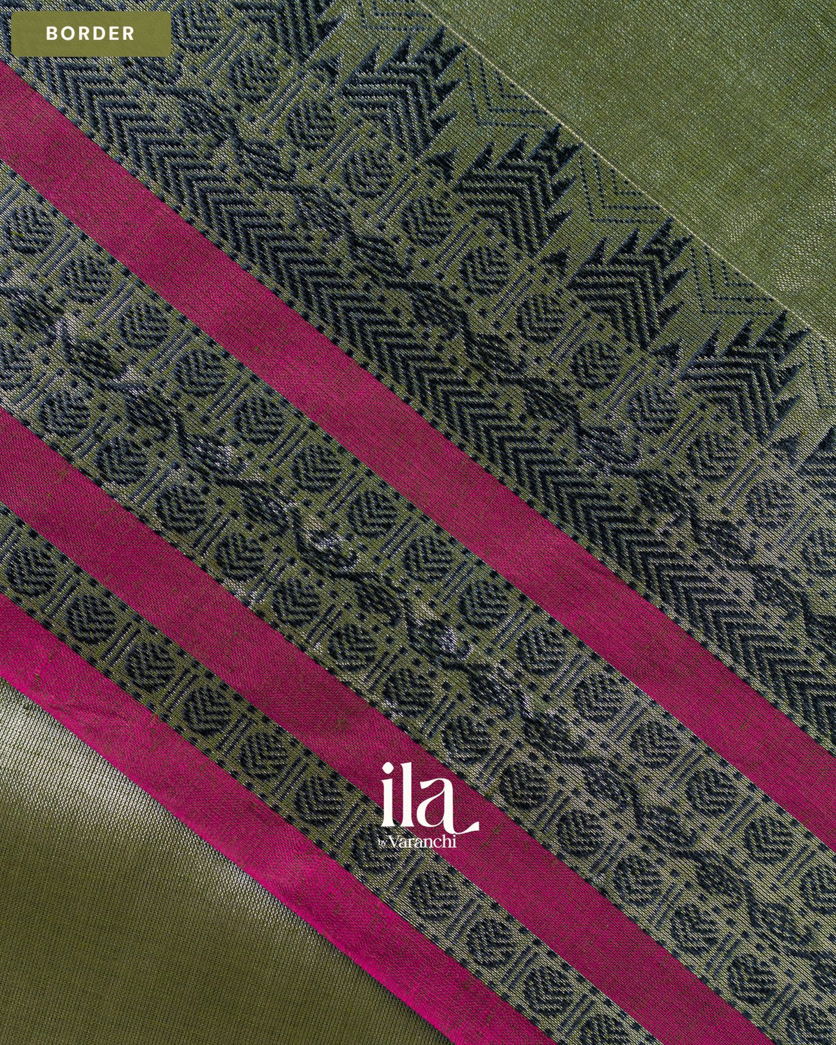 Sage Green Temple Bordered Cotton Tissue Saree — Border