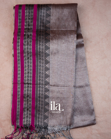 Smoky Grey Pure Cotton Tissue Saree