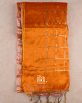 Rust Orange Checkered Cotton Tissue Saree — Full Saree