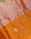 Rust Orange Checkered Cotton Tissue Saree — Body