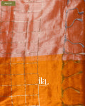 Rust Orange Checkered Cotton Tissue Saree — Pallu
