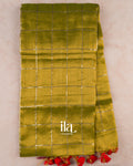 Mehandi Green with Sequence Checkered Cotton Tissue Saree — Full Saree
