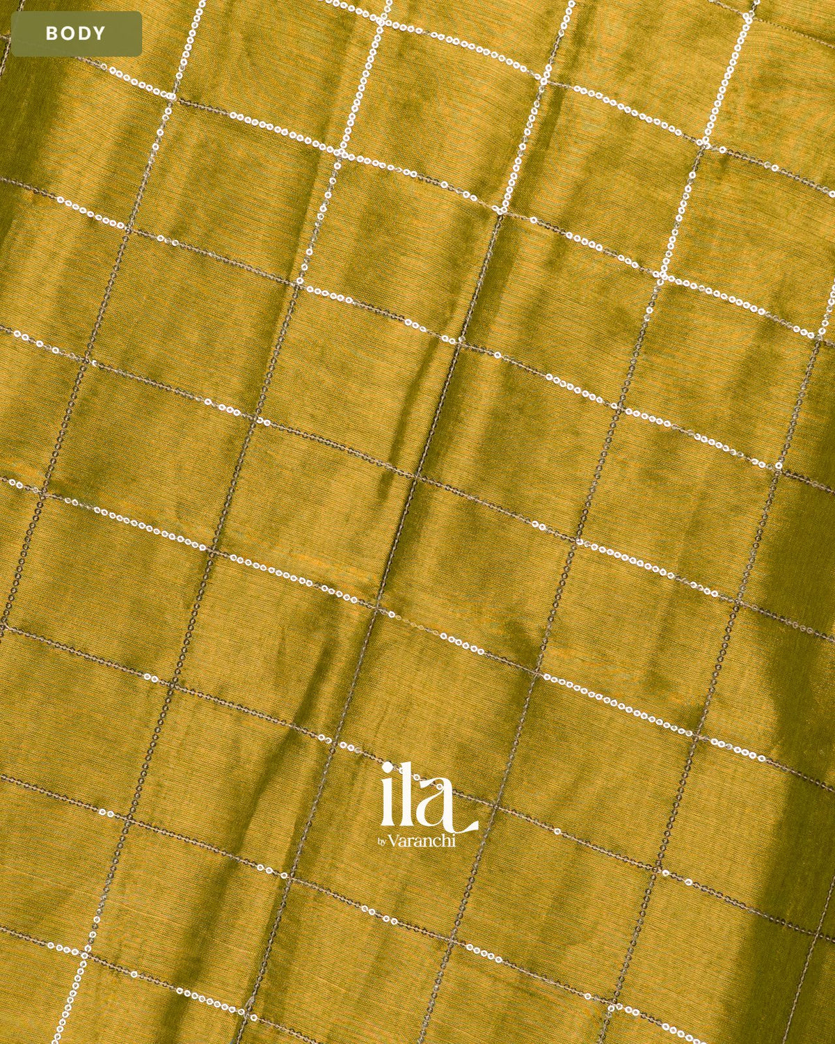 Mehandi Green with Sequence Checkered Cotton Tissue Saree — Body