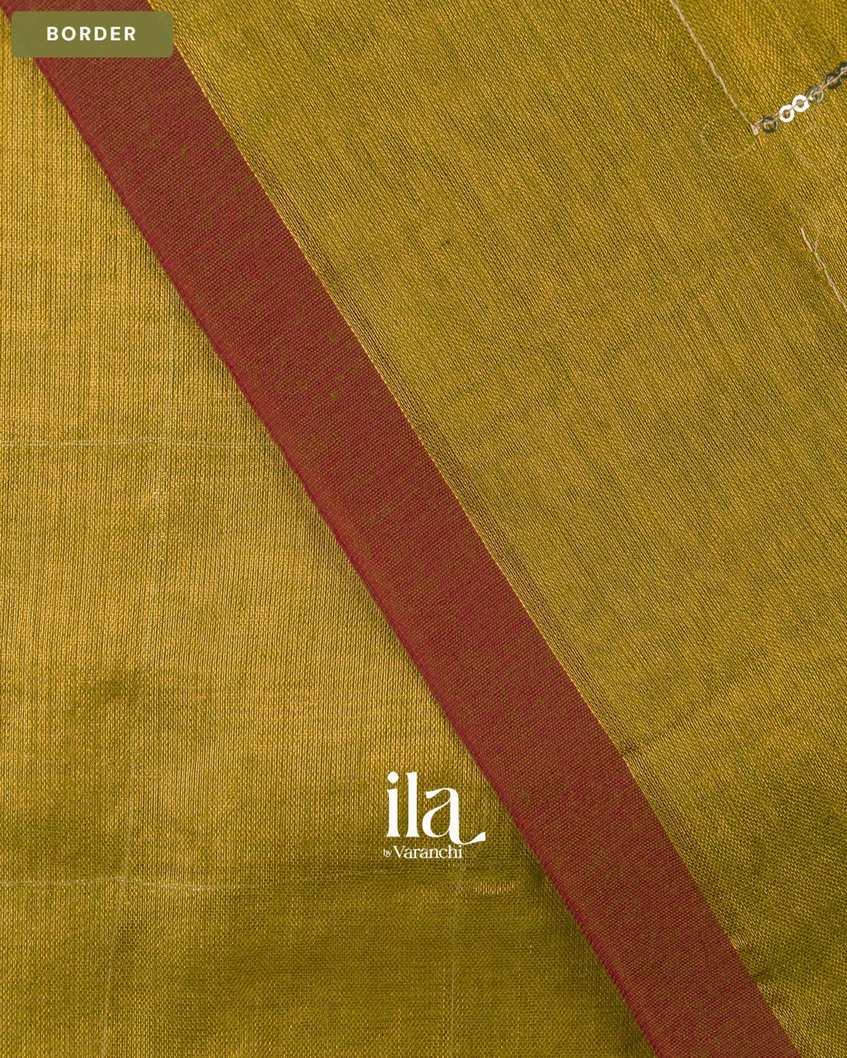 Mehandi Green with Sequence Checkered Cotton Tissue Saree — Border