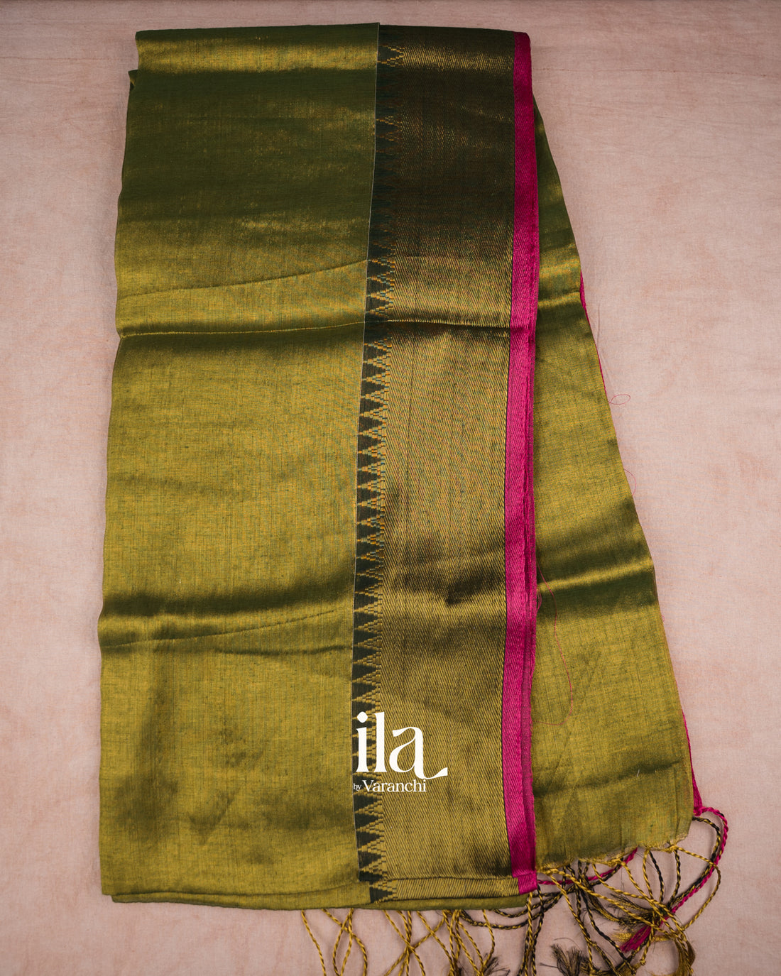Mehandi Green Cotton Tissue Saree — Full Saree