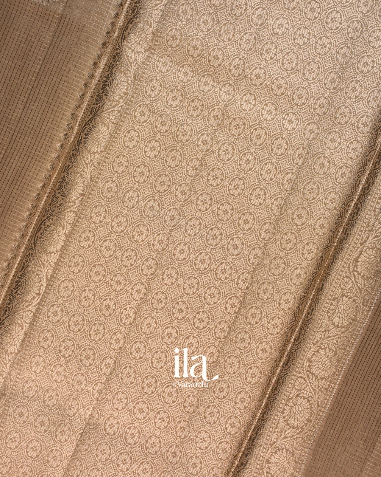 Warm Beige Checkered Pure Chanderi Silk Cotton Saree