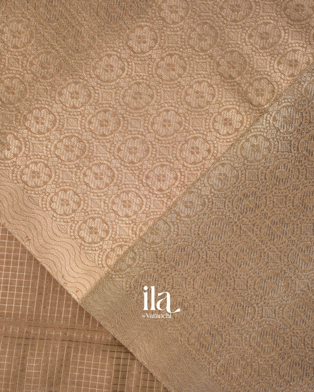 Warm Beige Checkered Pure Chanderi Silk Cotton Saree