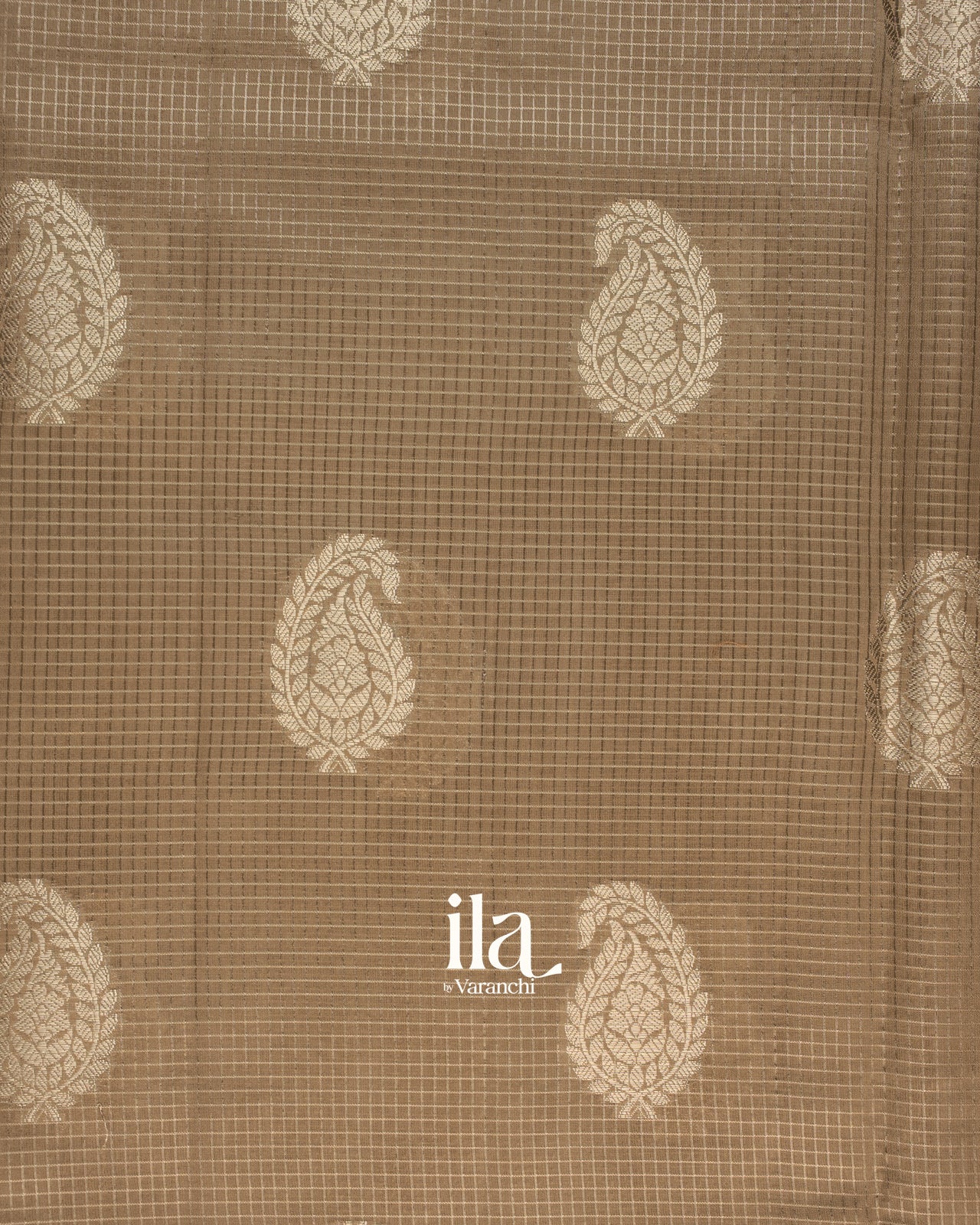 Warm Beige Checkered Pure Chanderi Silk Cotton Saree