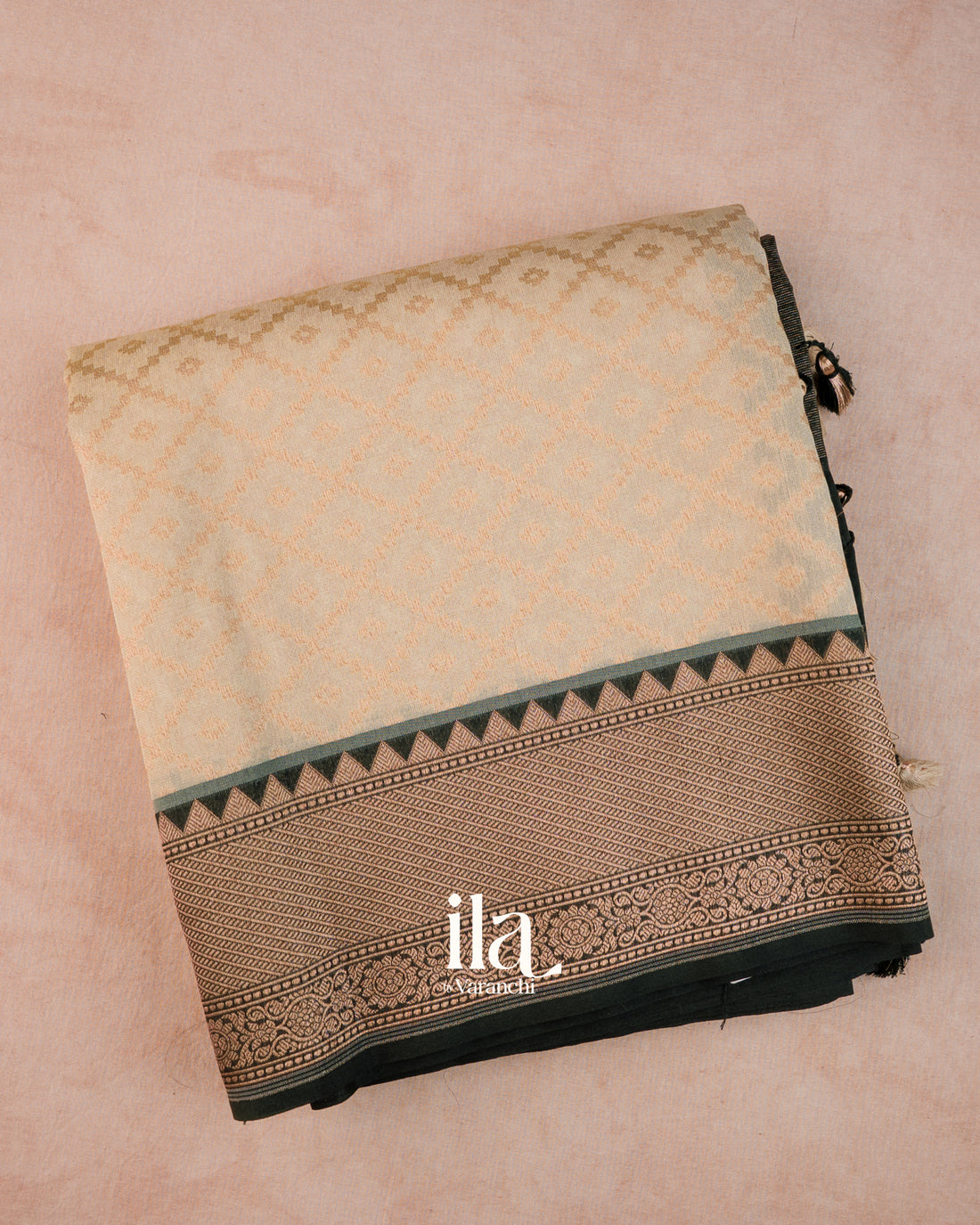 Cream Diamond Jaal Semi Banaras Saree
