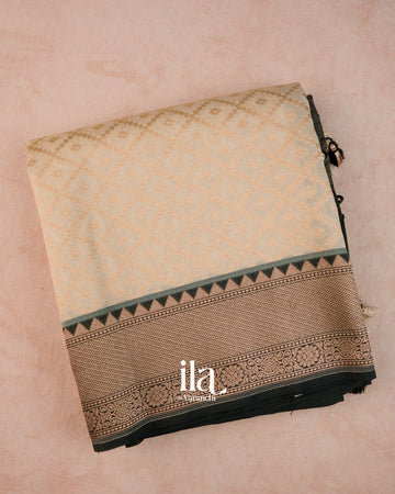 Cream Diamond Jaal Semi Banaras Saree