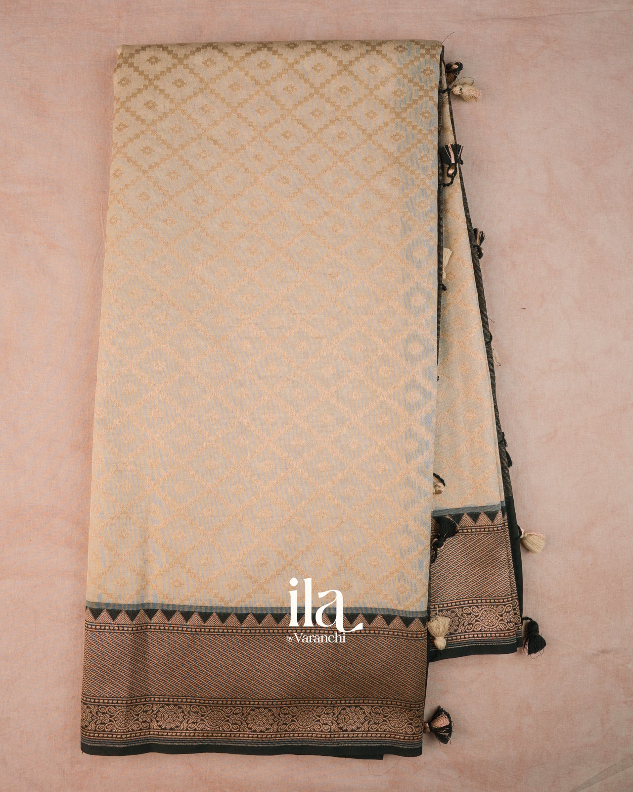 Cream Diamond Jaal Semi Banaras Saree