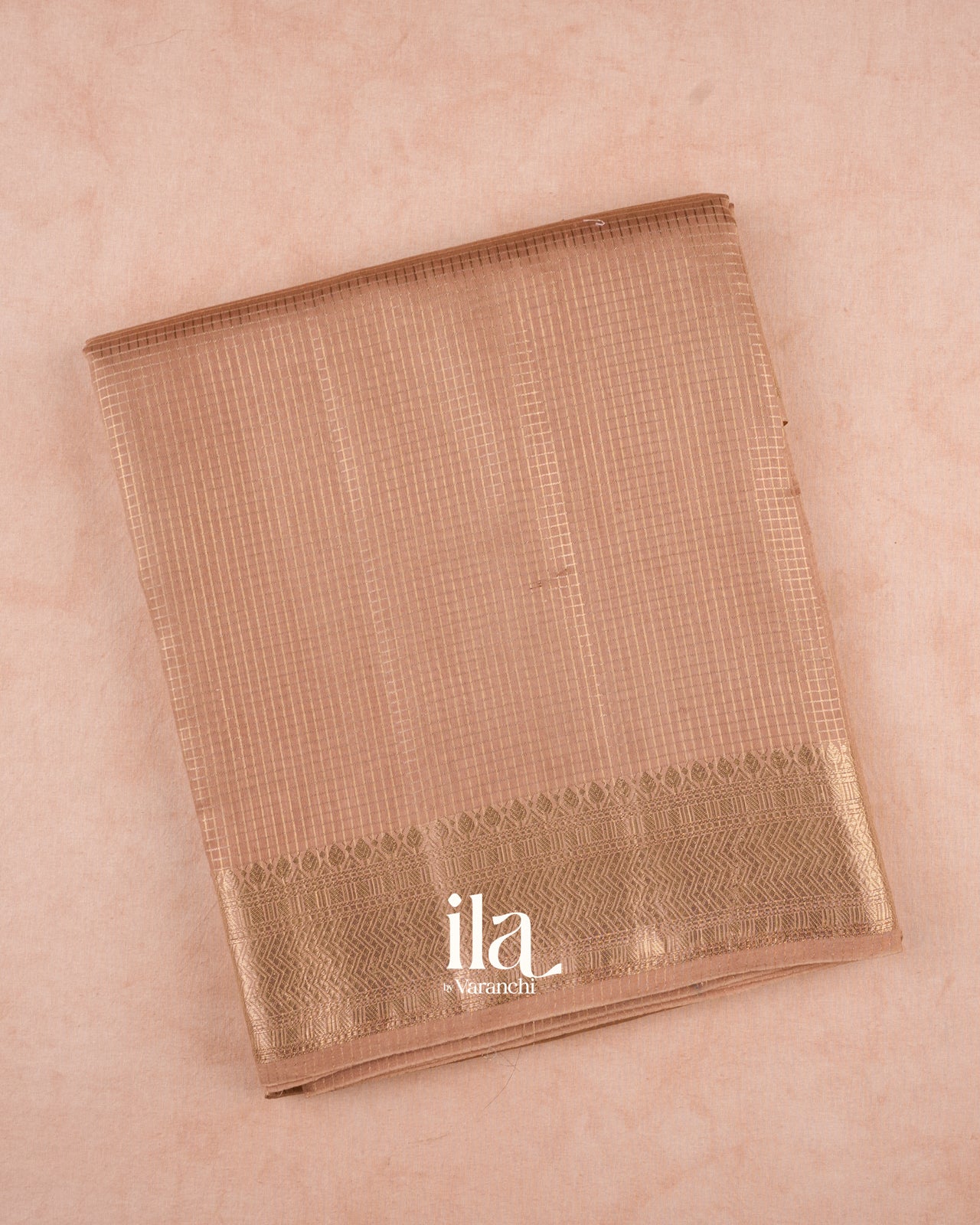 Rose Gold Checks Pure Chanderi Silk Cotton Saree