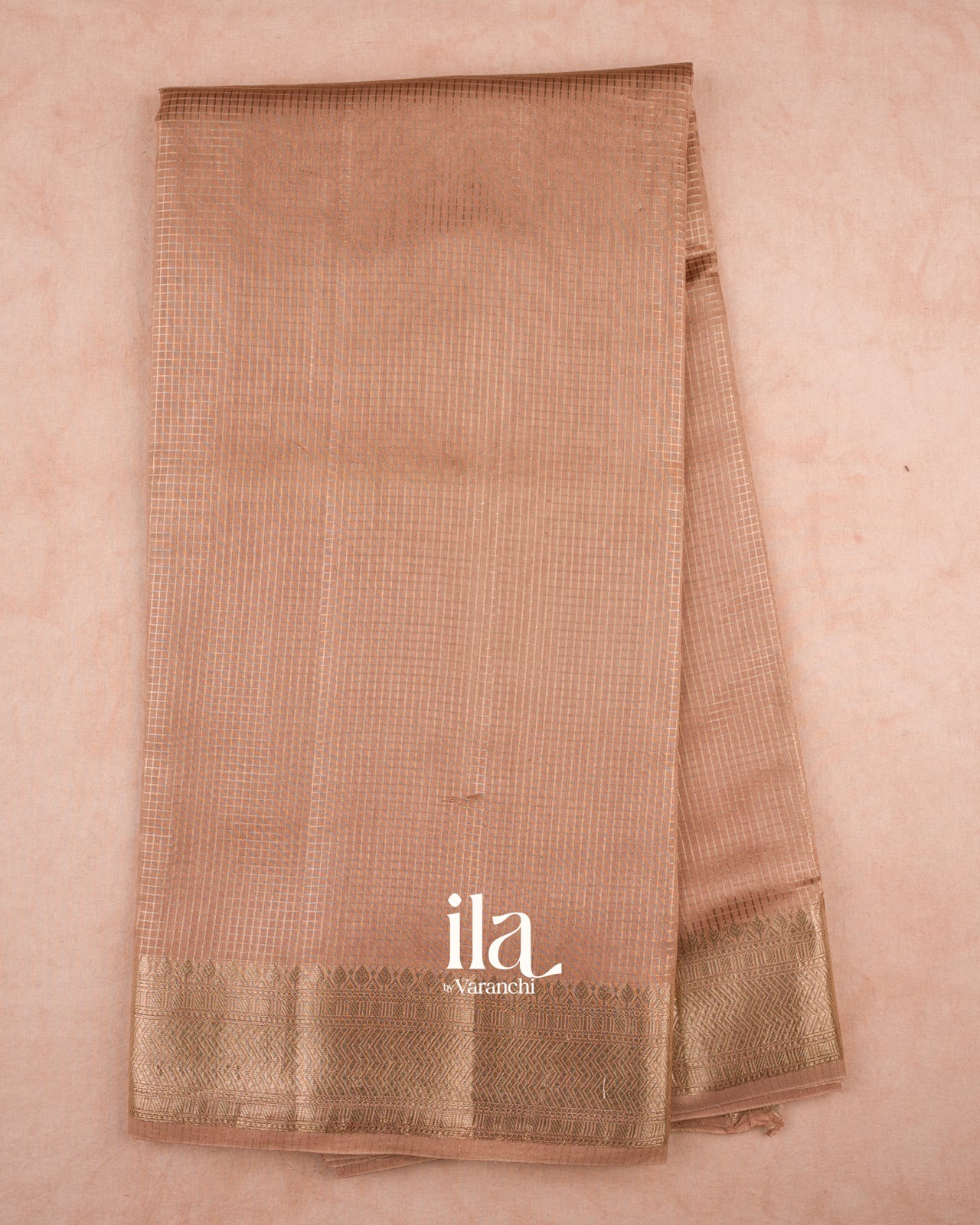 Rose Gold Checks Pure Chanderi Silk Cotton Saree