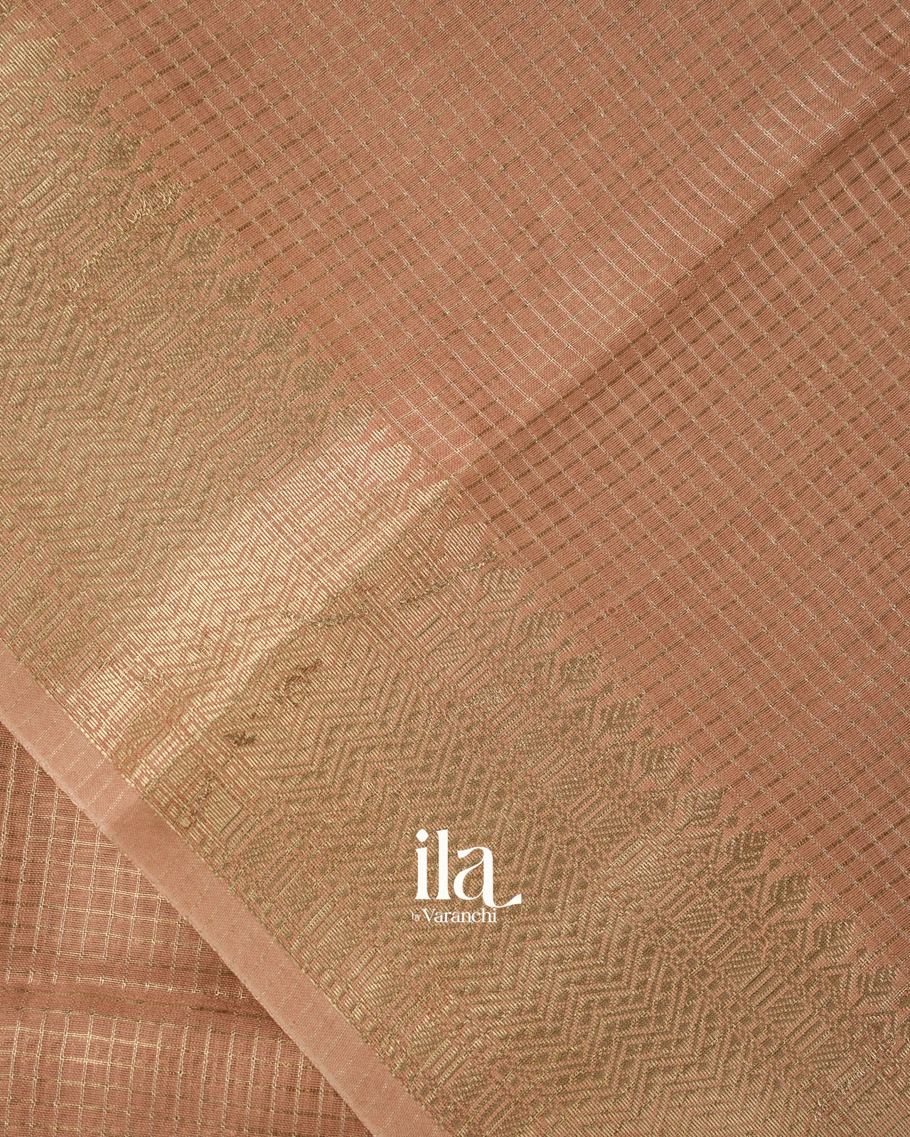 Rose Gold Checks Pure Chanderi Silk Cotton Saree