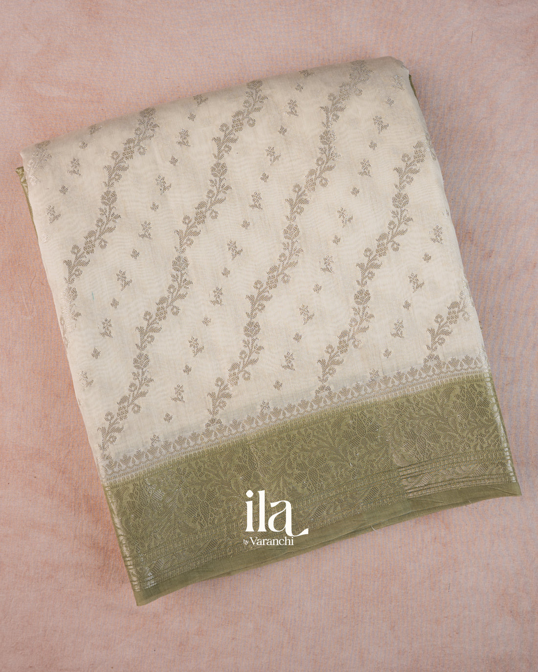 Ivory Lehariya Pure Chanderi Silk Cotton Saree
