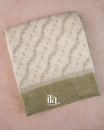 Ivory Lehariya Pure Chanderi Silk Cotton Saree