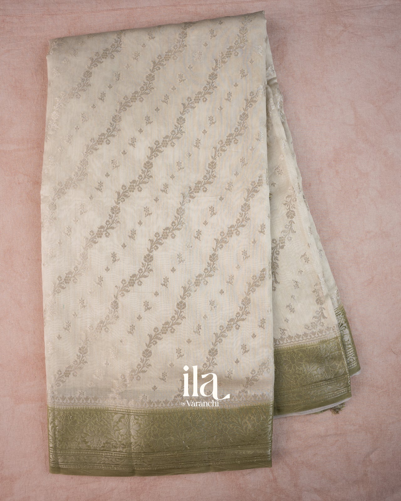 Ivory Lehariya Pure Chanderi Silk Cotton Saree