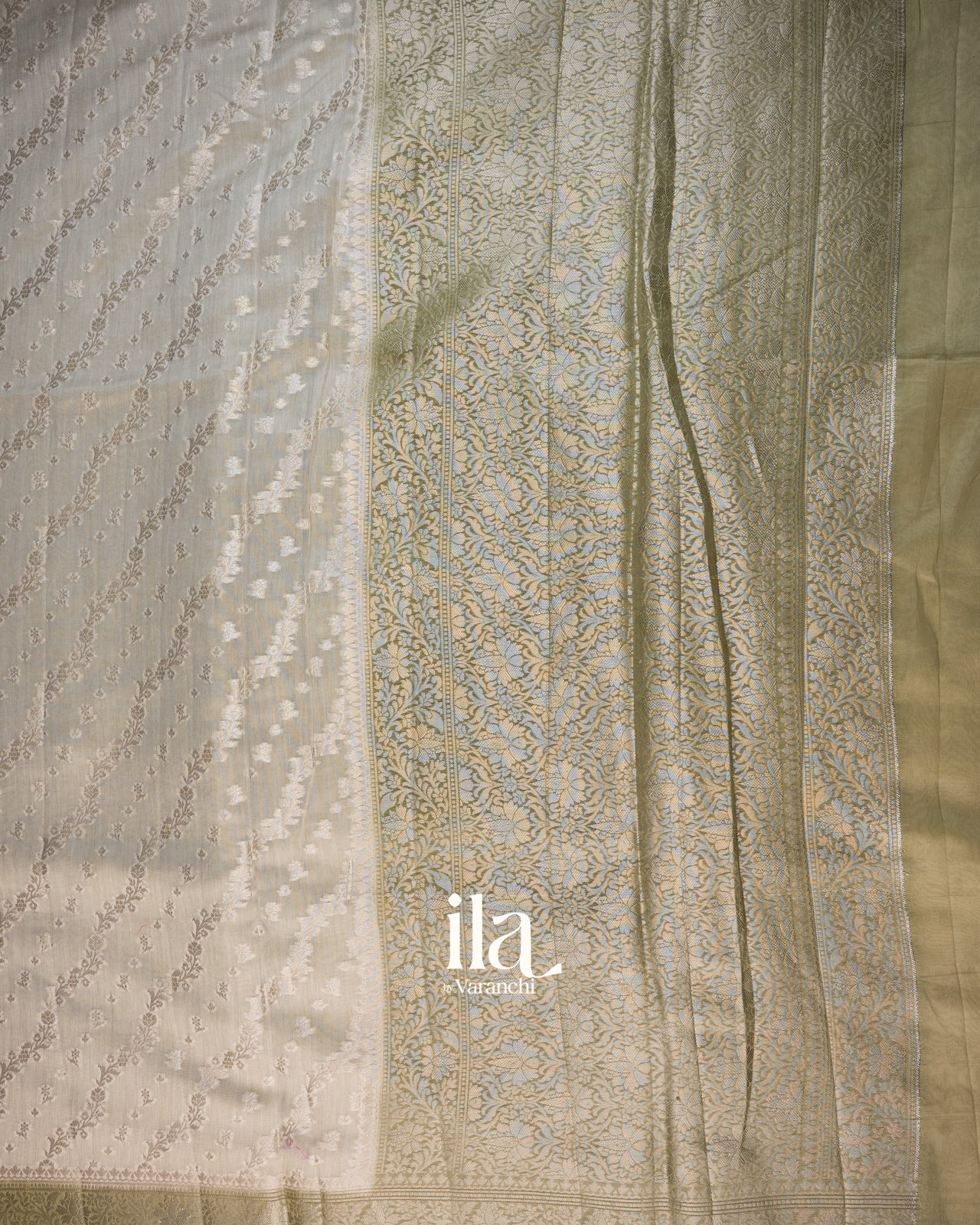 Ivory Lehariya Pure Chanderi Silk Cotton Saree