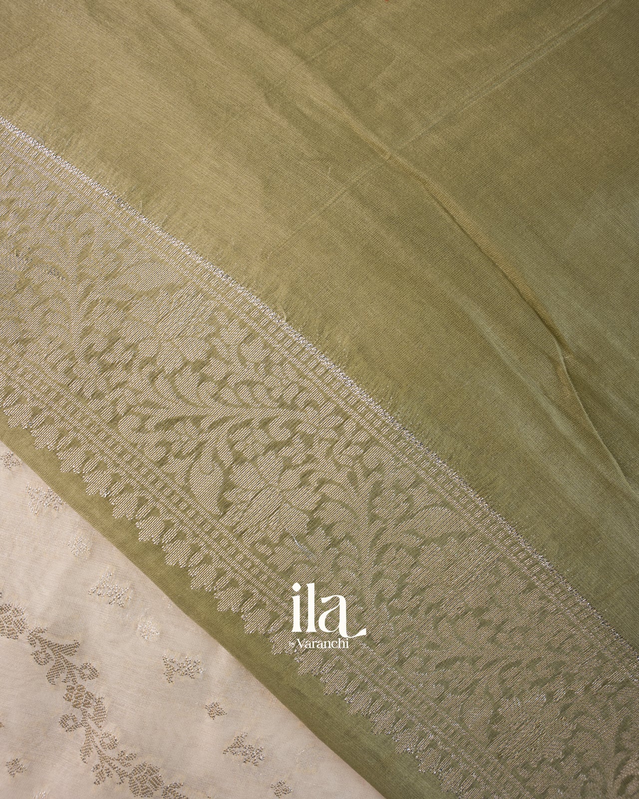 Ivory Lehariya Pure Chanderi Silk Cotton Saree