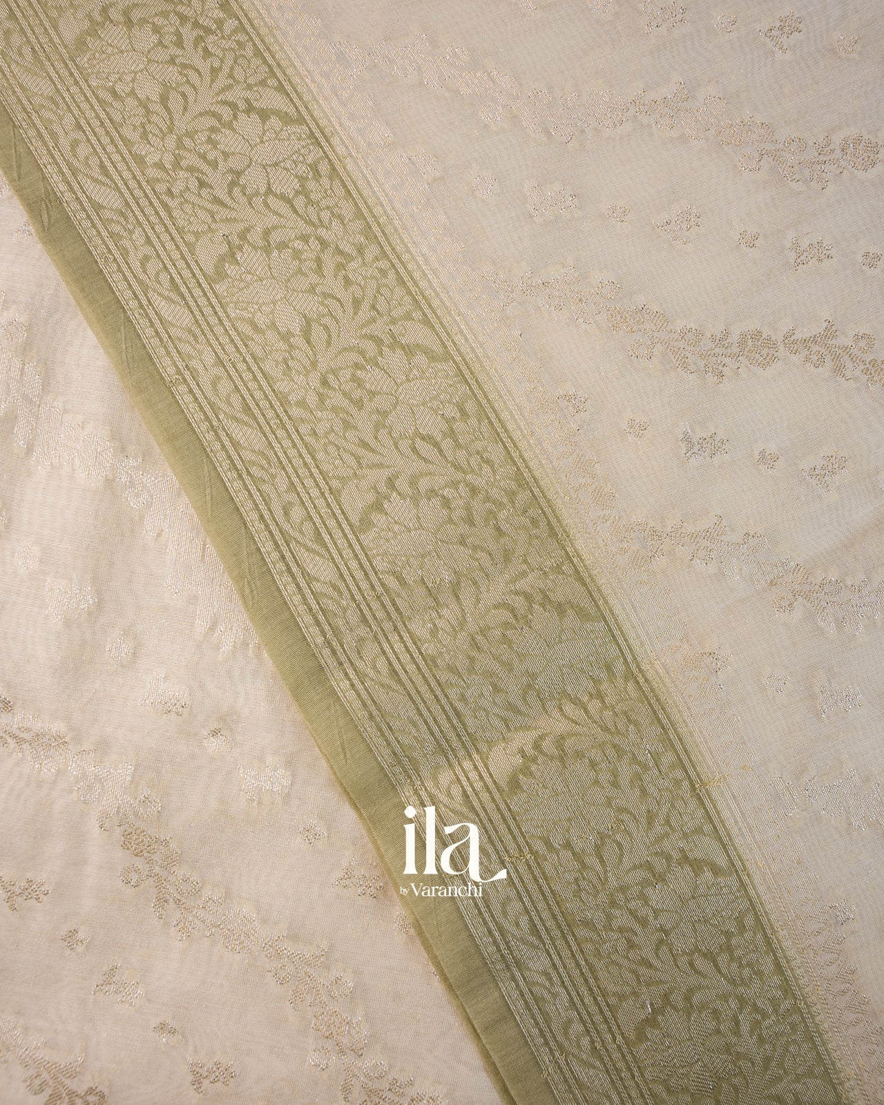 Ivory Lehariya Pure Chanderi Silk Cotton Saree