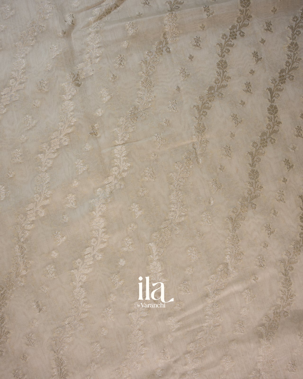 Ivory Lehariya Pure Chanderi Silk Cotton Saree