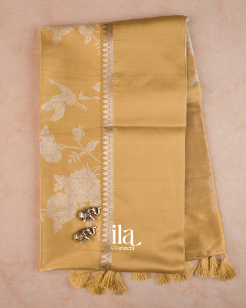 Mustard Yellow Digital Printed Semi Satin Saree — Full Saree