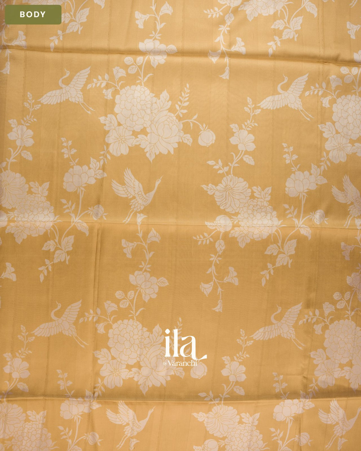 Mustard Yellow Digital Printed Semi Satin Saree — Body