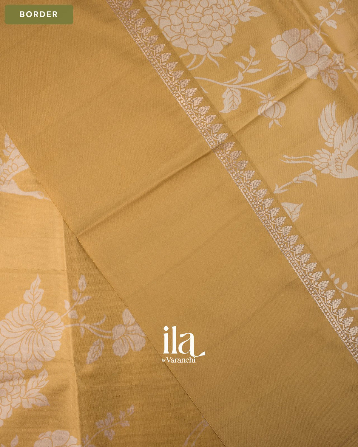Mustard Yellow Digital Printed Semi Satin Saree — Border