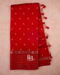 Crimson Red Floral Embroidered Pure Assam Silk Saree