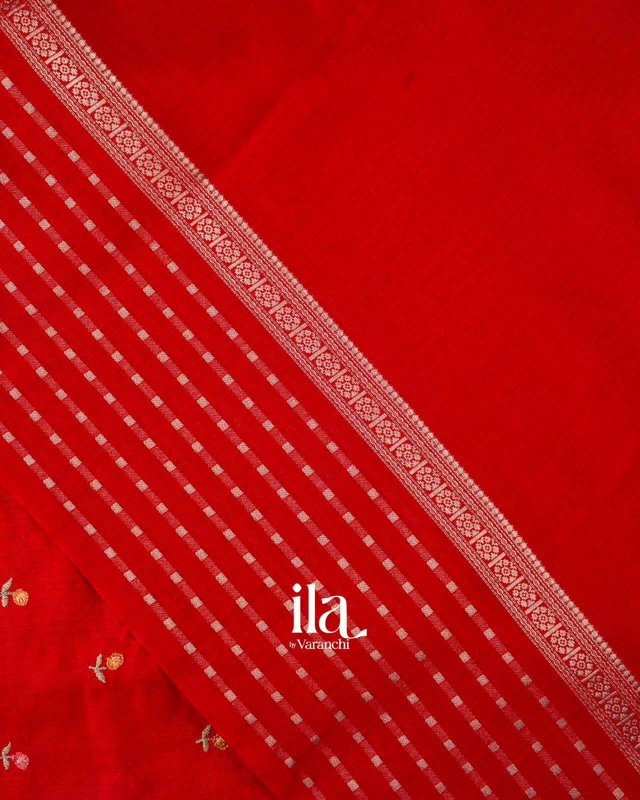 Crimson Red Floral Embroidered Pure Assam Silk Saree