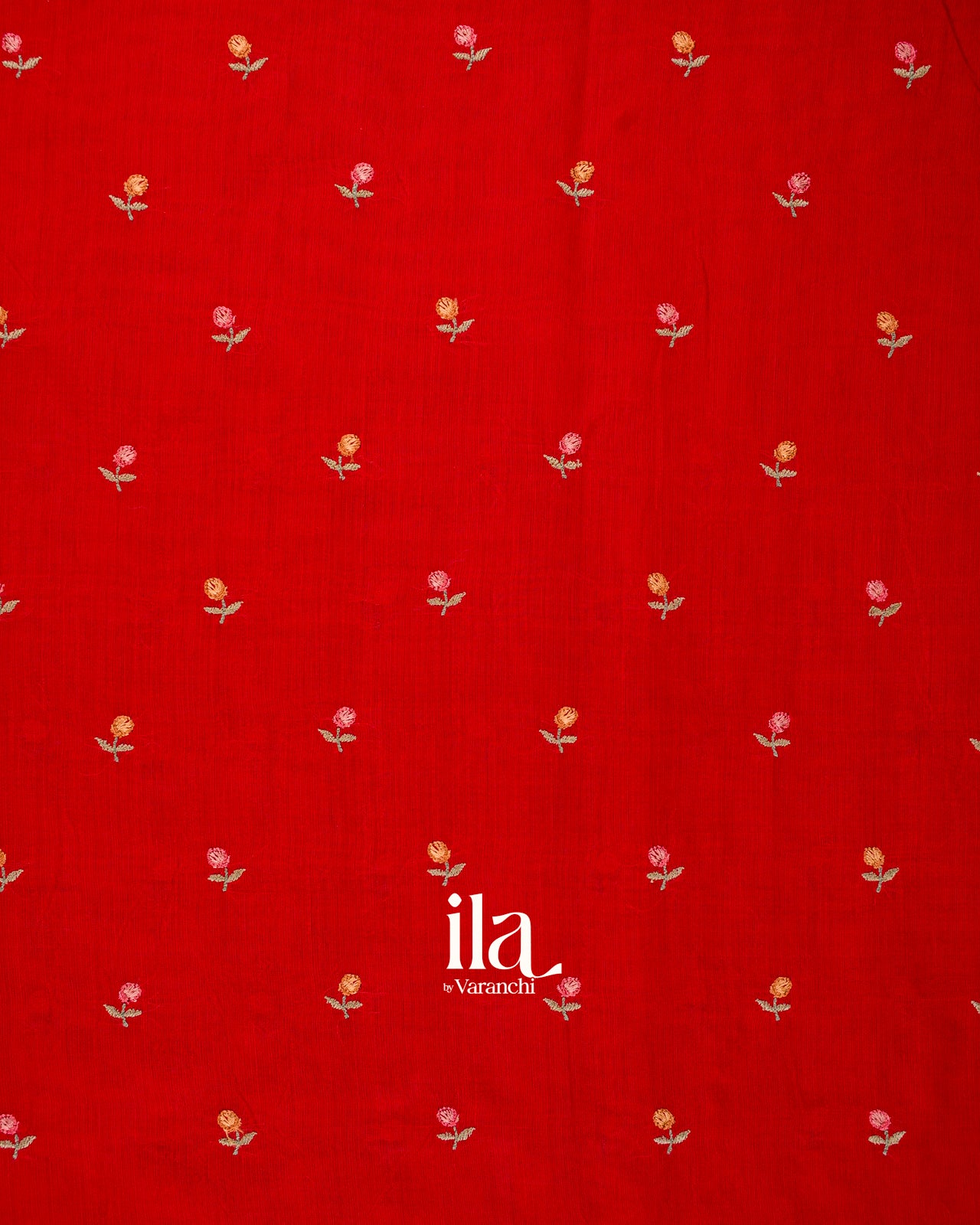 Crimson Red Floral Embroidered Pure Assam Silk Saree