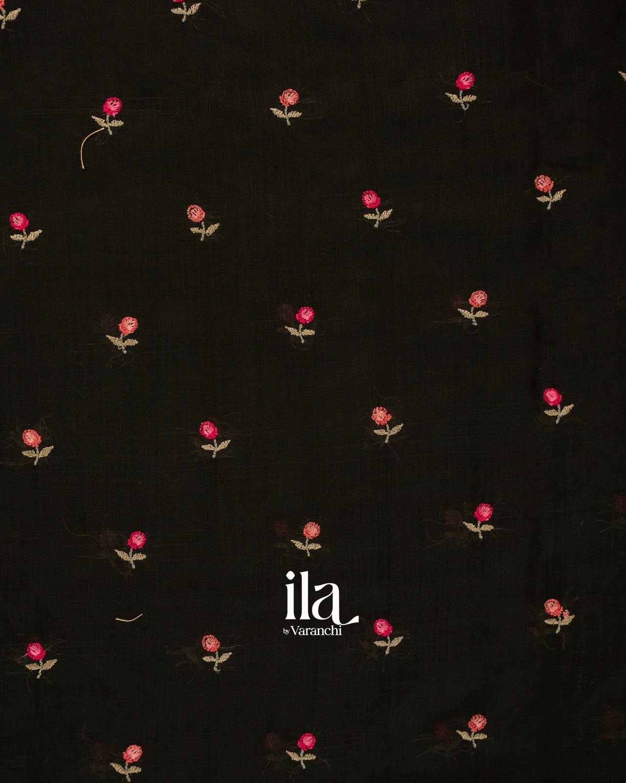 Black Floral Embroidered Assam Silk Saree