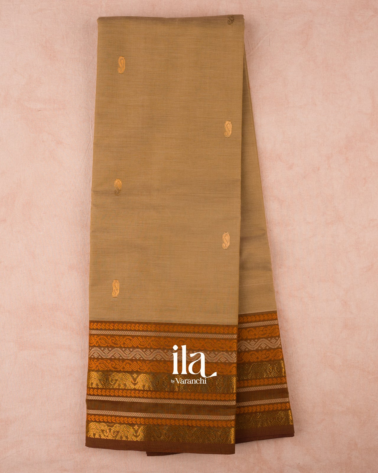 Beige Pure Chettinad Cotton Handloom Saree
