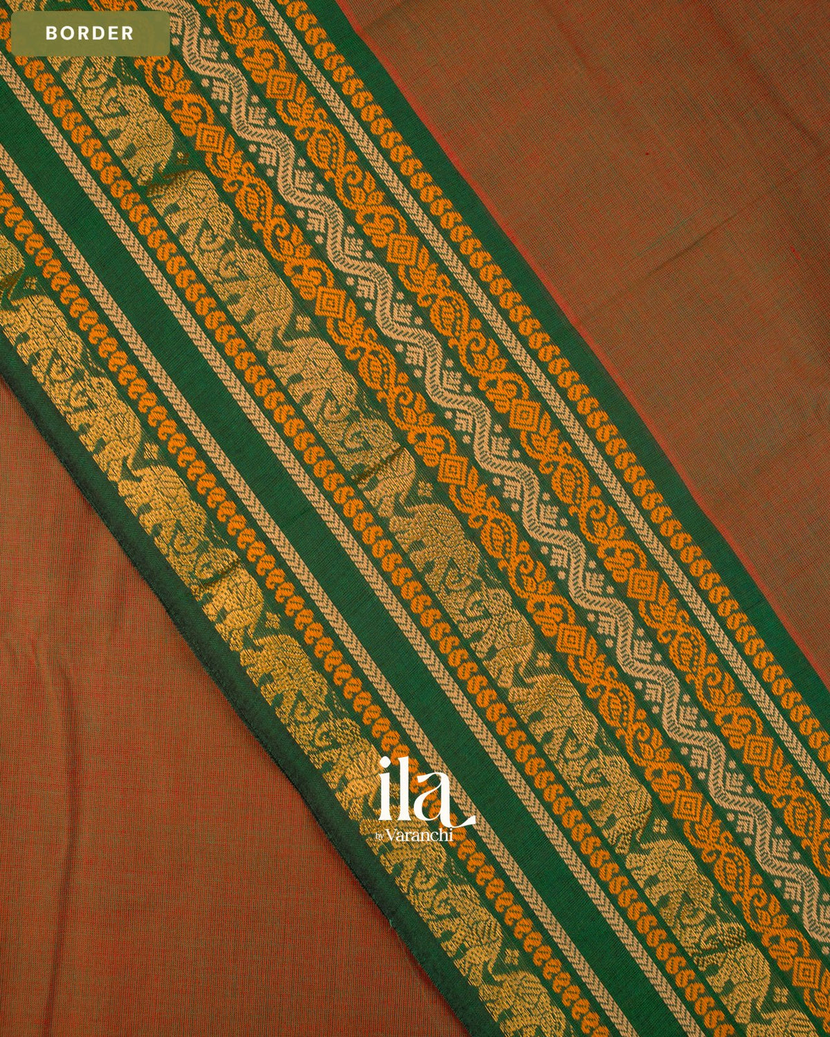Olive Brown Chettinad Cotton Saree — Border