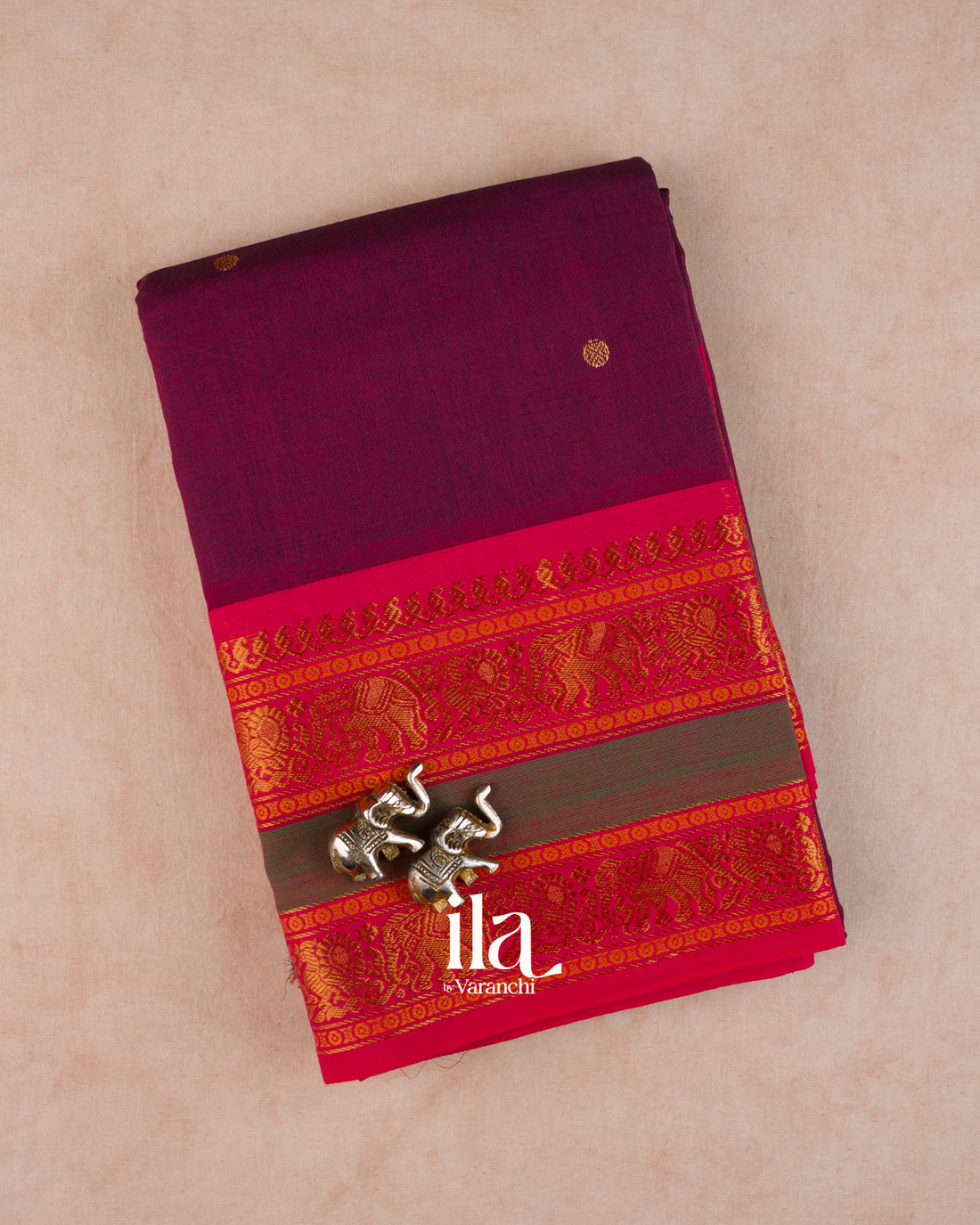Wine Purple Kanchipuram Cotton Saree — Folded