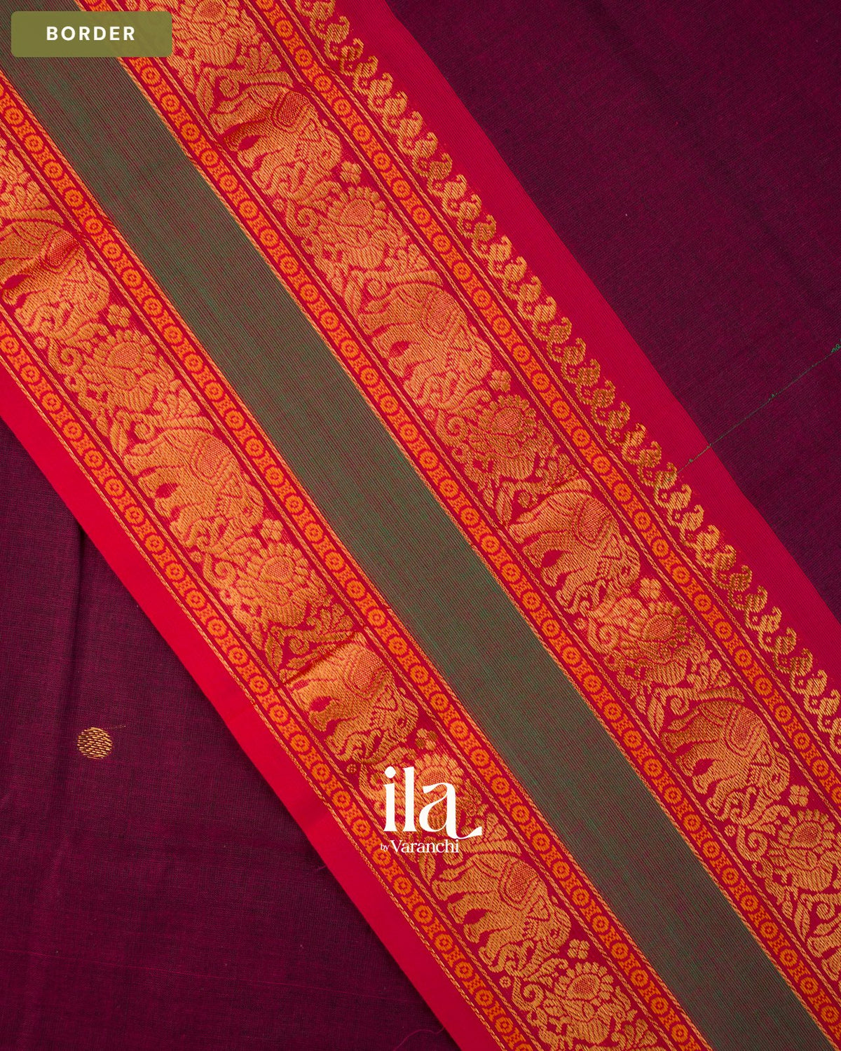 Wine Purple Kanchipuram Cotton Saree — Border