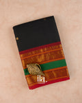 Charcoal Black Chettinad Cotton Saree — Folded