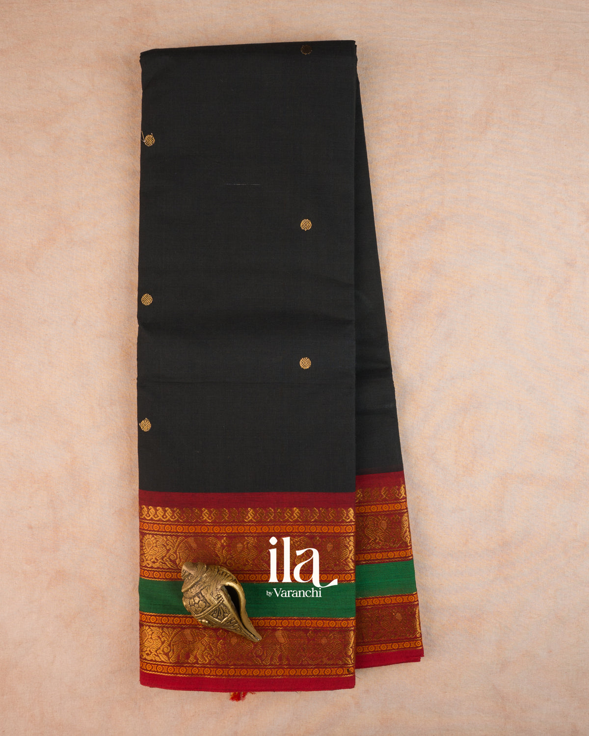 Charcoal Black Chettinad Cotton Saree — Full Saree