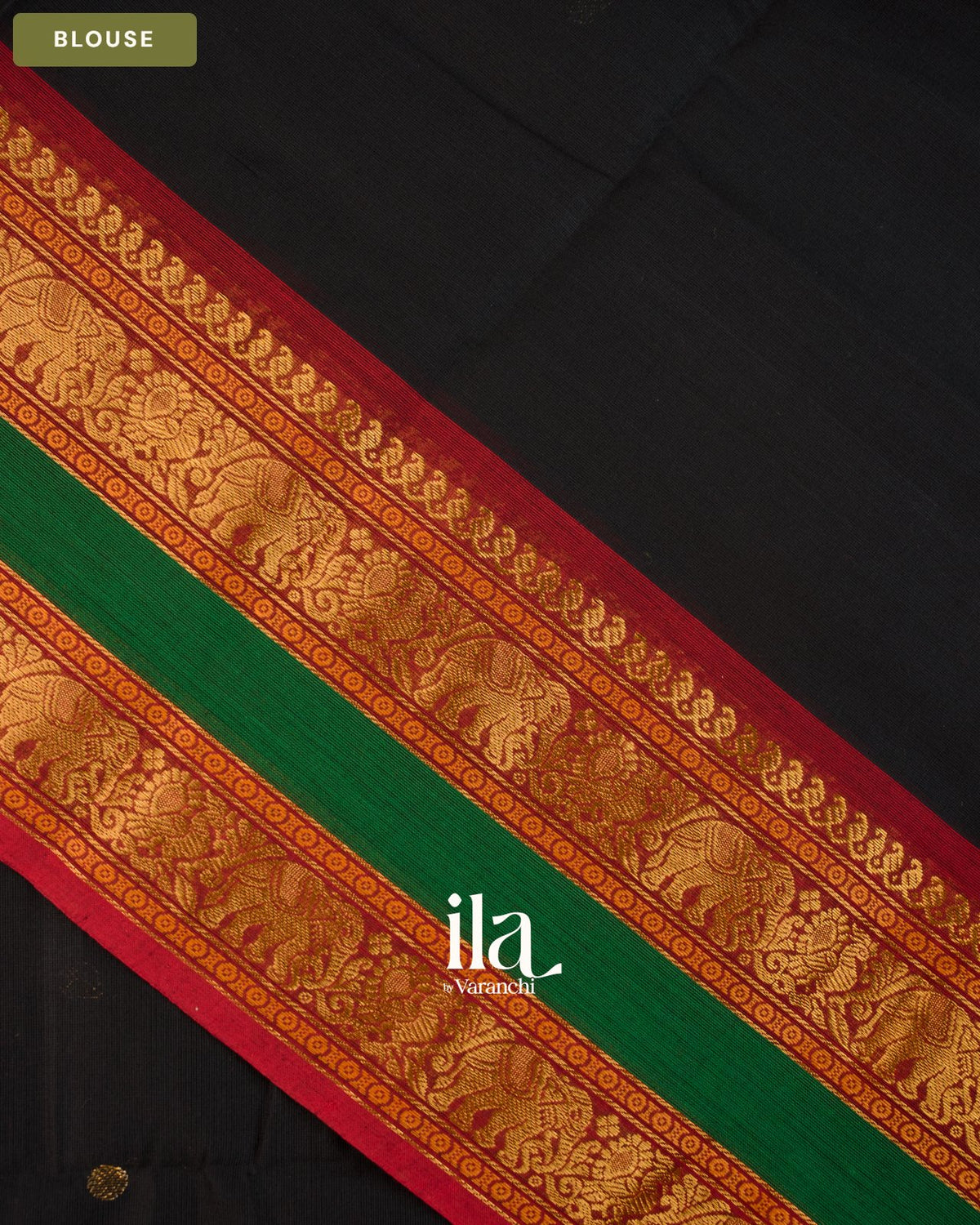 Charcoal Black Chettinad Cotton Saree — Blouse