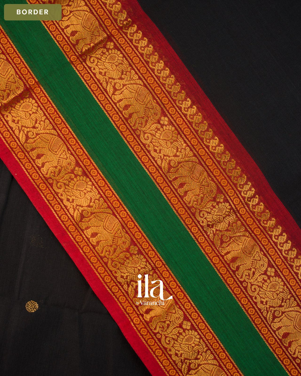 Charcoal Black Chettinad Cotton Saree — Border