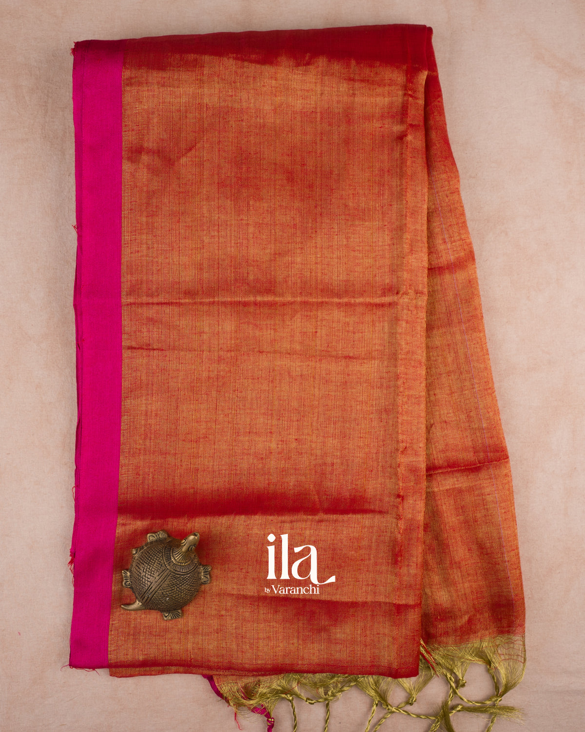 Fire Orange Cotton Tissue Saree — Full Saree