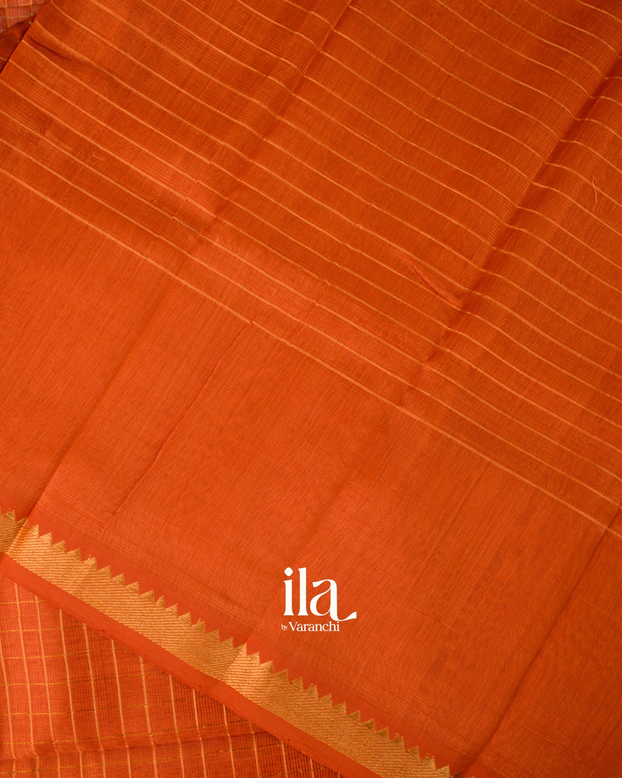 Rust Orange Checks Semi Mangalgiri Saree