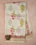 Ivory Floral Printed Maheshwari Silk Cotton Saree
