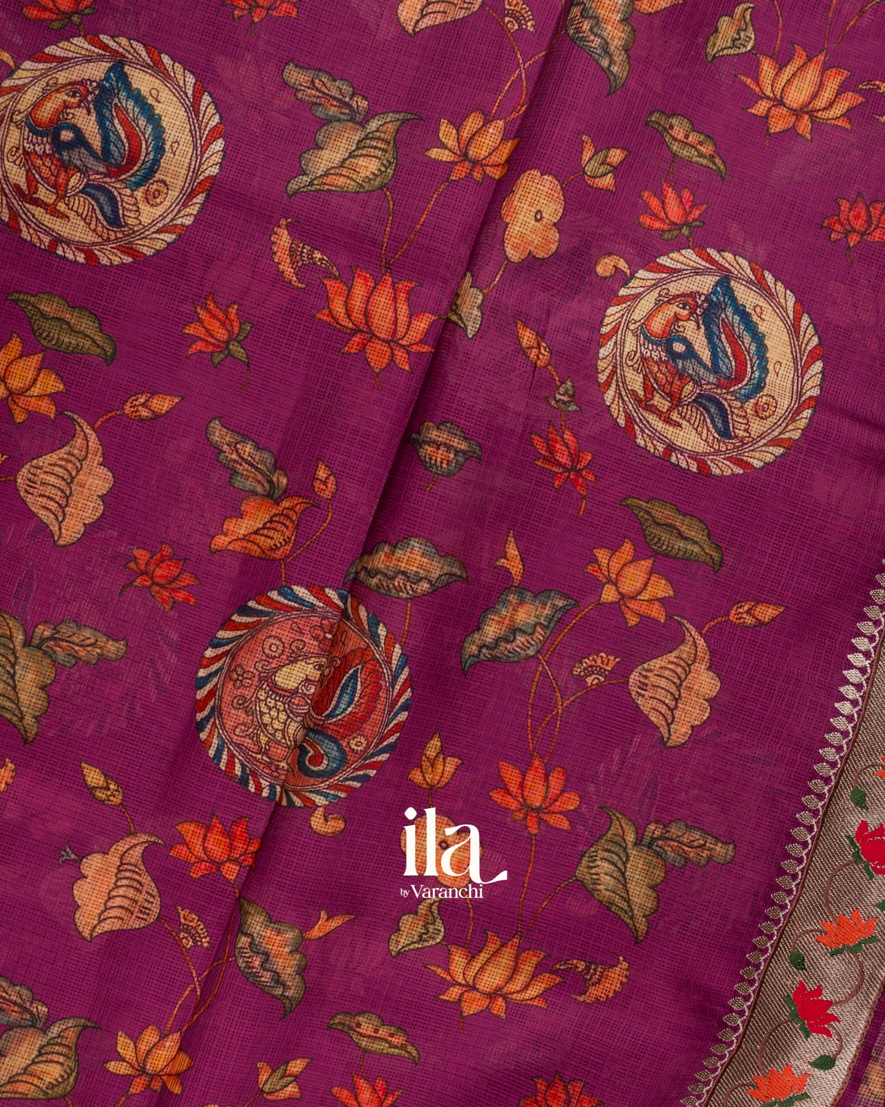 Deep Magenta Digital Printed Semi Kota Saree