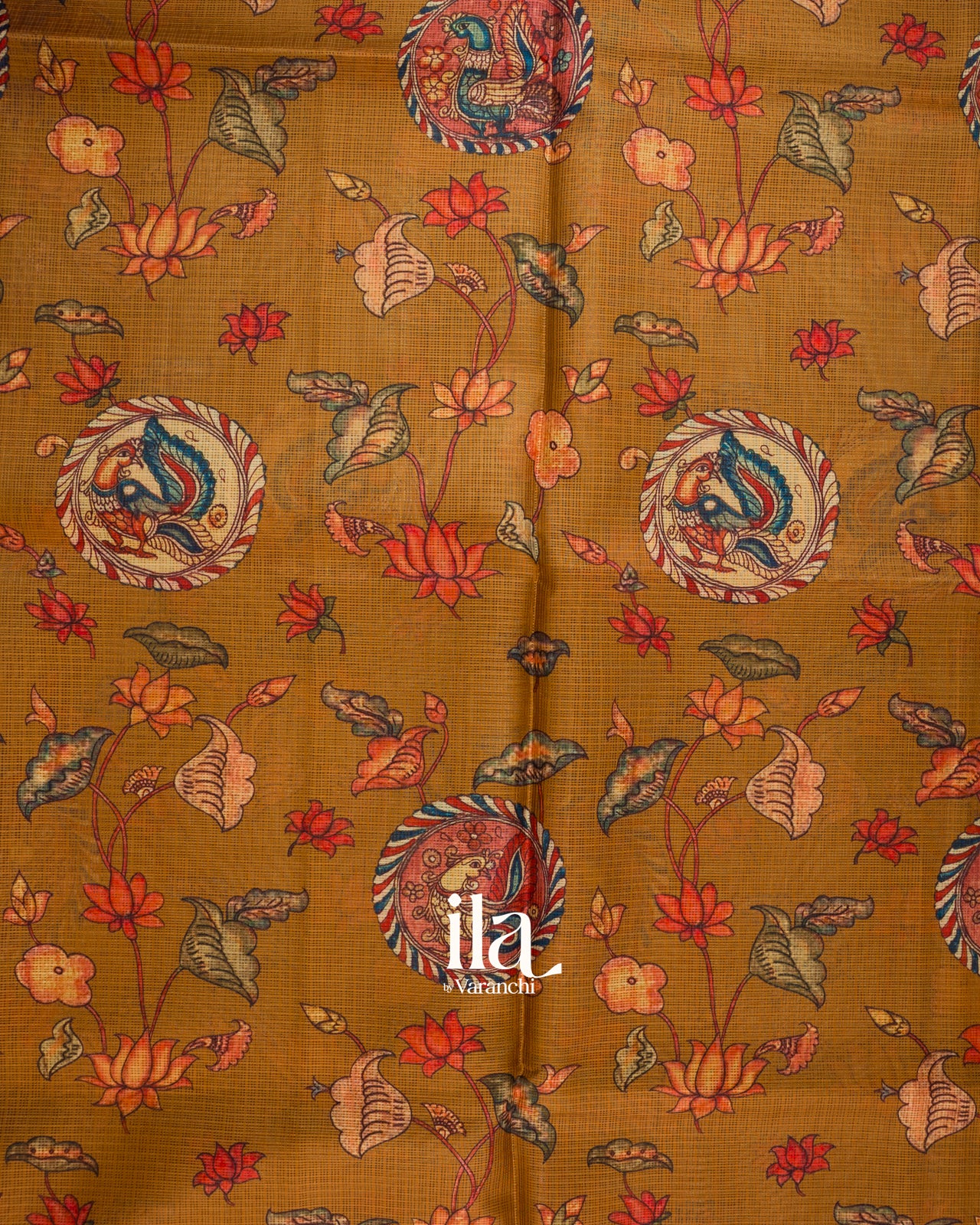 Mustard Yellow Digital Printed Semi Kota Saree
