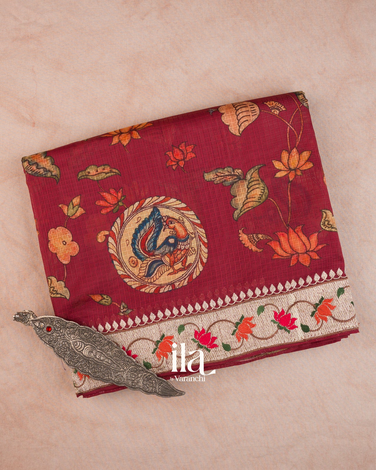 Brick Red Digital Printed Semi Kota Saree