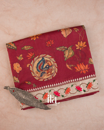 Brick Red Digital Printed Semi Kota Saree