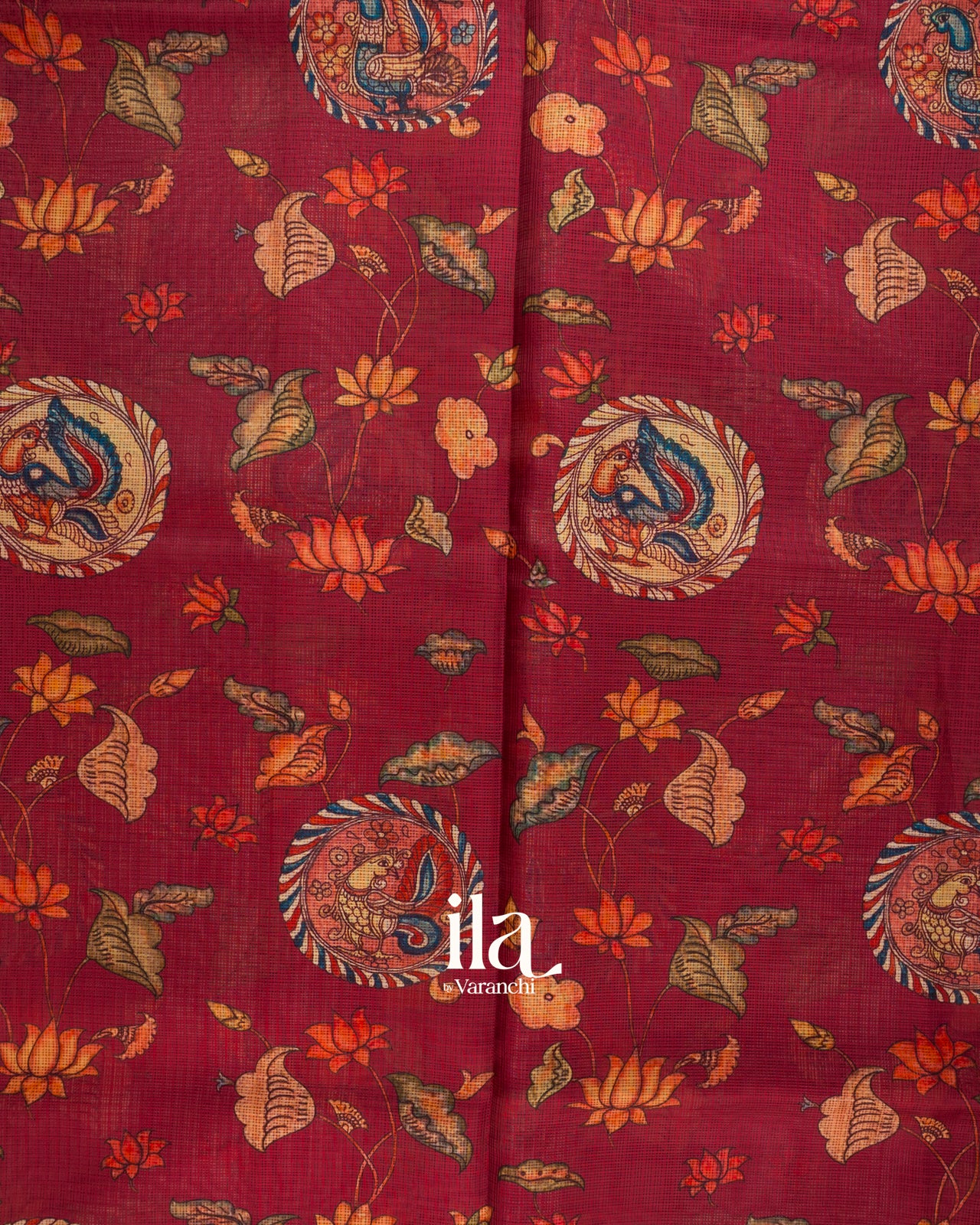 Brick Red Digital Printed Semi Kota Saree